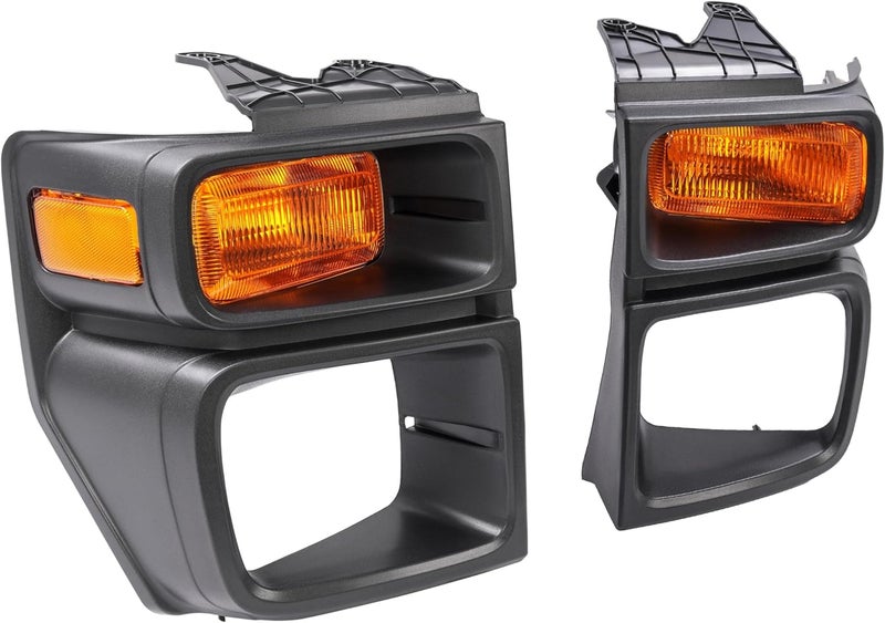 ALMULOO Pair Headlight Bezels w/Turn Signal Light Compatible with 2008-2019 Ford E150 E250 E350 Super Duty Replacement for FO2525103 FO2524103 Headlamp Bezel Trim Kit Yellow Lens Black Bezel LH&RH - Image 4